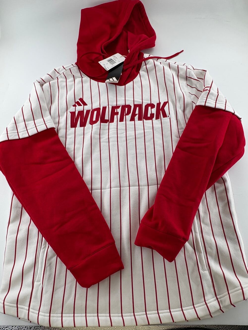 Adidas NC State Wolfpack Hoodie Men's Large White Red Pinstripe NWT
